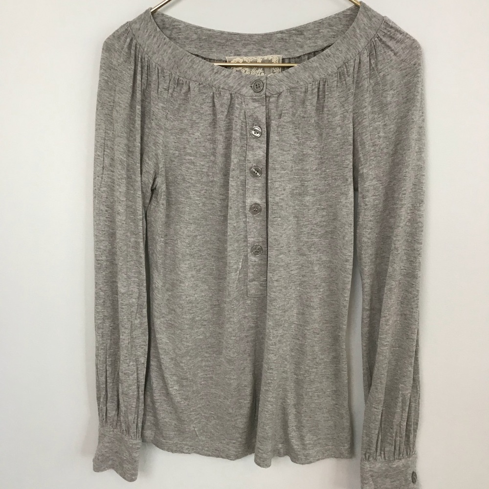Anthropologie Deletta Gray Long Sleeve Blouse